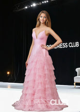 Sharon |Light Pink Long Prom Dresses With A - Line Tiered Spaghetti Straps Tulle - Price #price_variant_lowest# - Light Pink - PromDressClub